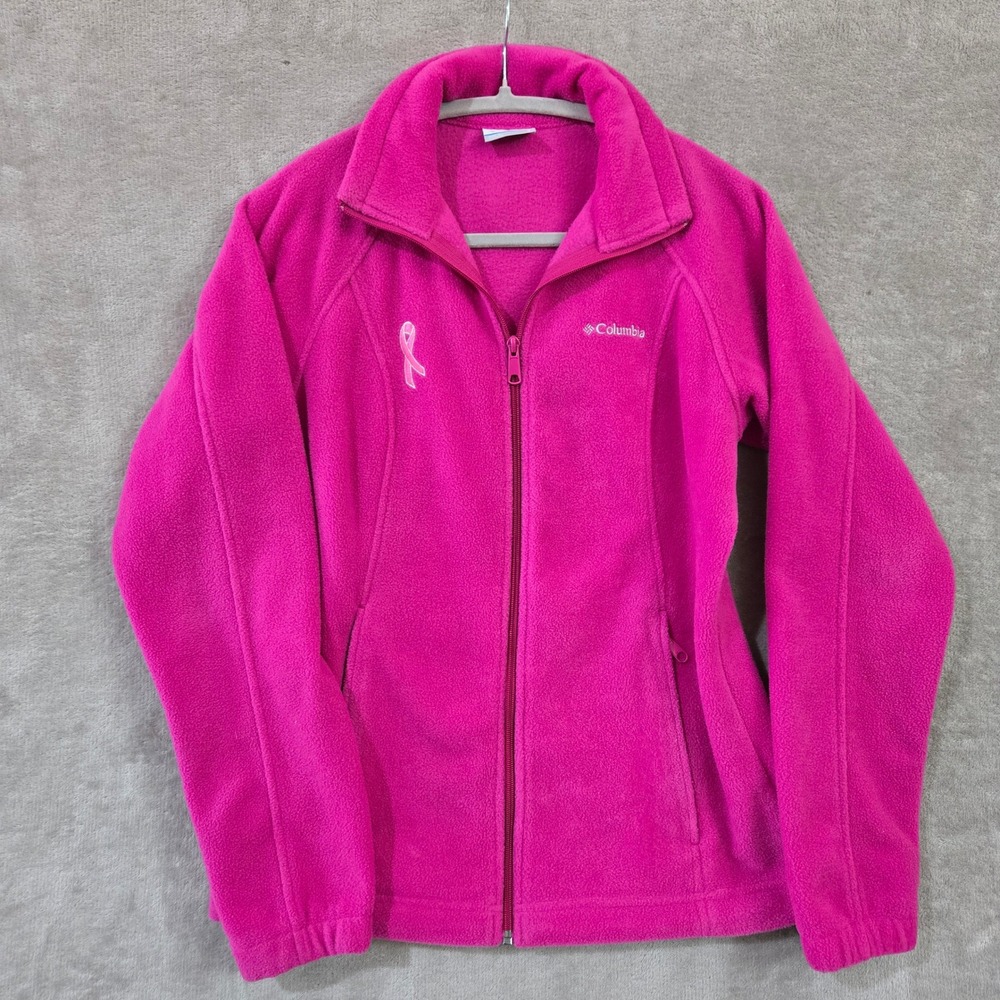 Columbia Breast Cancer Awareness Pink Fleece Jacket Women Small Ribbon Full Zip